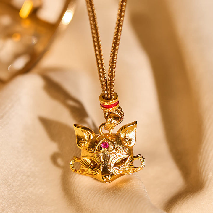 Collier pendentif en laiton plaqué or 24 carats avec breloque renard et corde texturée, orné de Buddha Stones. - image 3