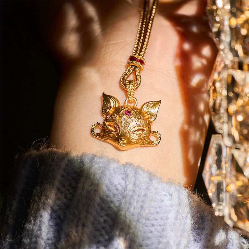 Collier pendentif en laiton plaqué or 24 carats avec breloque renard et corde texturée, orné de Buddha Stones. - image 6
