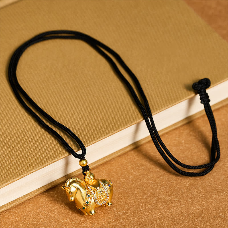 Collier pendentif en corde de laiton plaqué or 24 carats avec Buddha Stones, année du Cheval - image 4