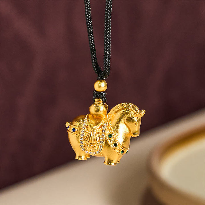 Collier pendentif en corde de laiton plaqué or 24 carats avec Buddha Stones, année du Cheval - image 2