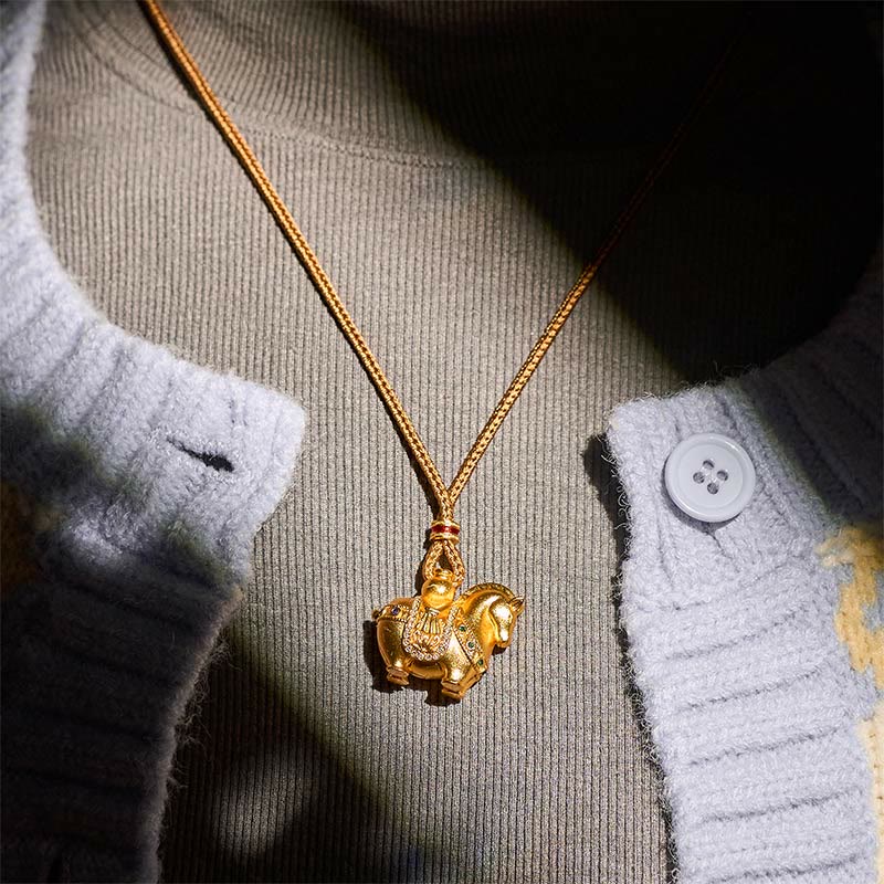 Collier pendentif en corde de laiton plaqué or 24 carats avec Buddha Stones, année du Cheval - image 14
