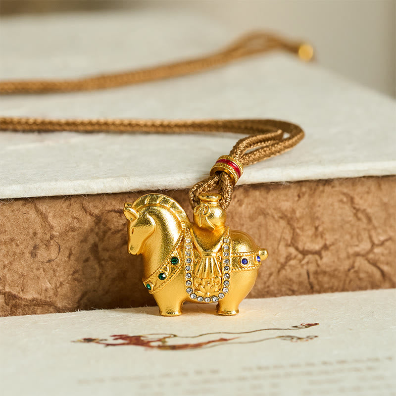 Collier pendentif en corde de laiton plaqué or 24 carats avec Buddha Stones, année du Cheval - image 9