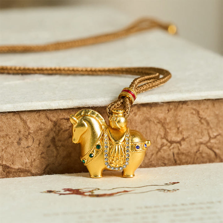 Collier pendentif en corde de laiton plaqué or 24 carats avec Buddha Stones, année du Cheval - image 9