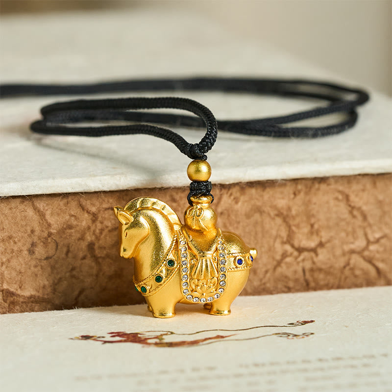 Collier pendentif en corde de laiton plaqué or 24 carats avec Buddha Stones, année du Cheval - image 1