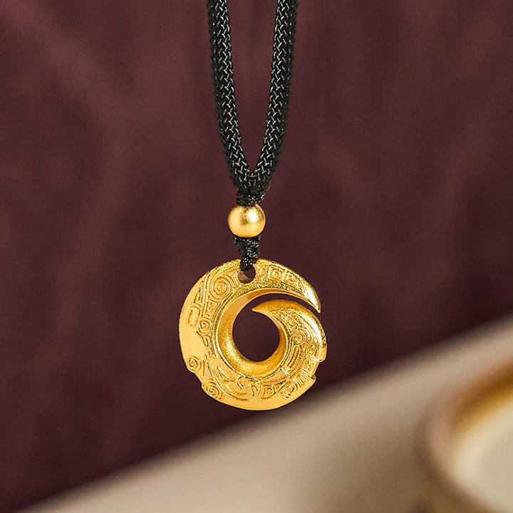 Collier pendentif porte-bonheur en laiton plaqué or 24 carats avec boucle de la paix et corde noire, orné de Buddha Stones. - image 2