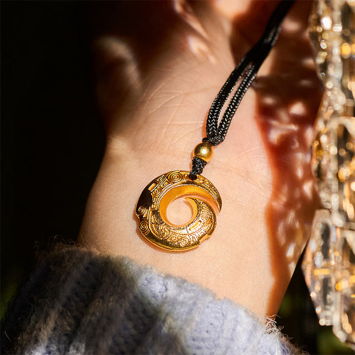 Collier pendentif porte-bonheur en laiton plaqué or 24 carats avec boucle de la paix et corde noire, orné de Buddha Stones. - image 7