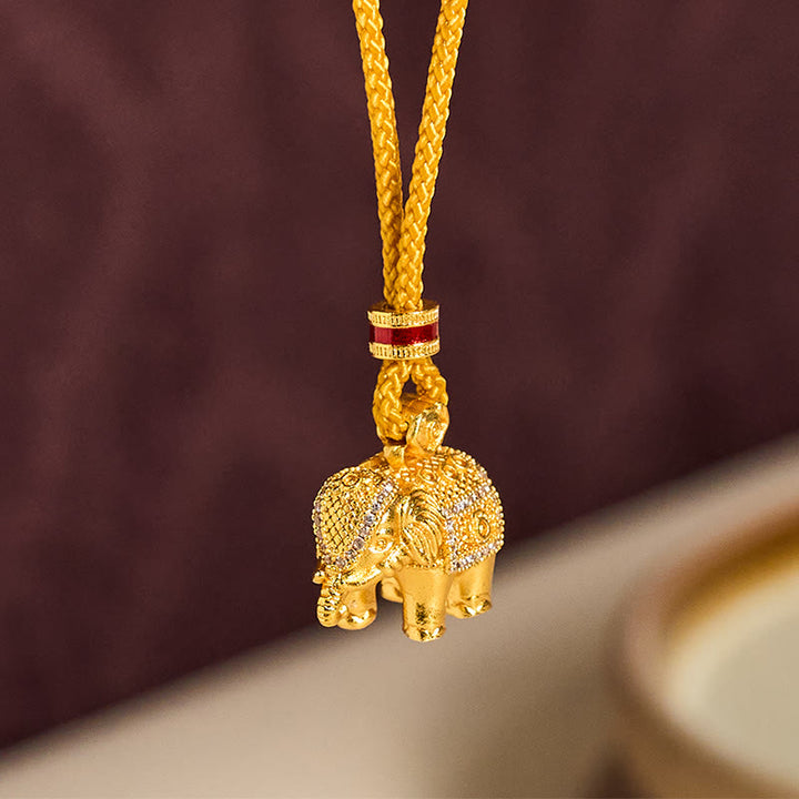 Collier pendentif éléphant en laiton plaqué or 24 carats avec Buddha Stones et corde de force - image 2