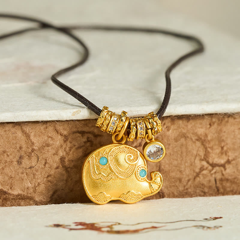 Collier pendentif en laiton plaqué or 24 carats avec symbole d'éléphant et corde de force, Buddha Stones. - image 1