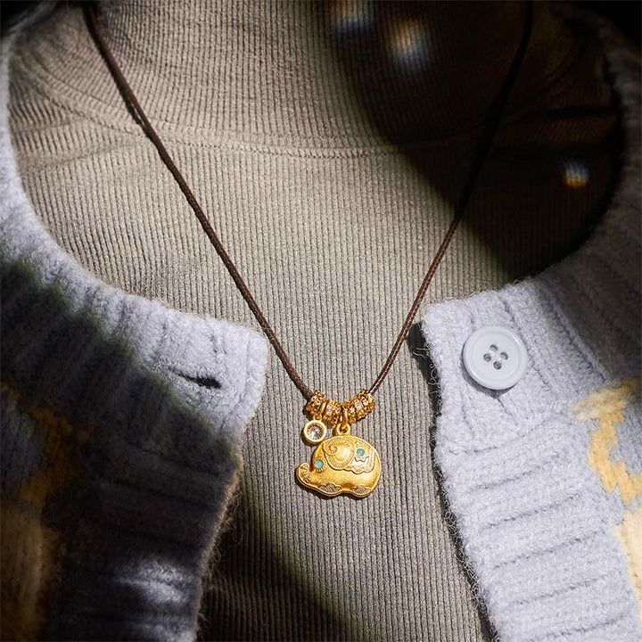 Collier pendentif en laiton plaqué or 24 carats avec symbole d'éléphant et corde de force, Buddha Stones. - image 8