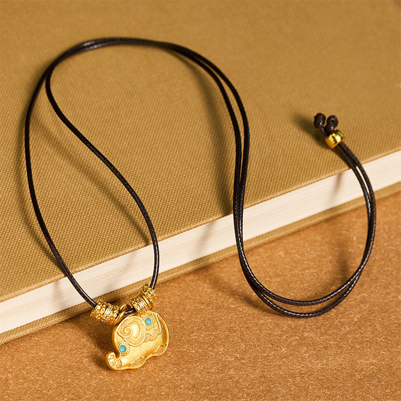 Collier pendentif en laiton plaqué or 24 carats avec symbole d'éléphant et corde de force, Buddha Stones. - image 4