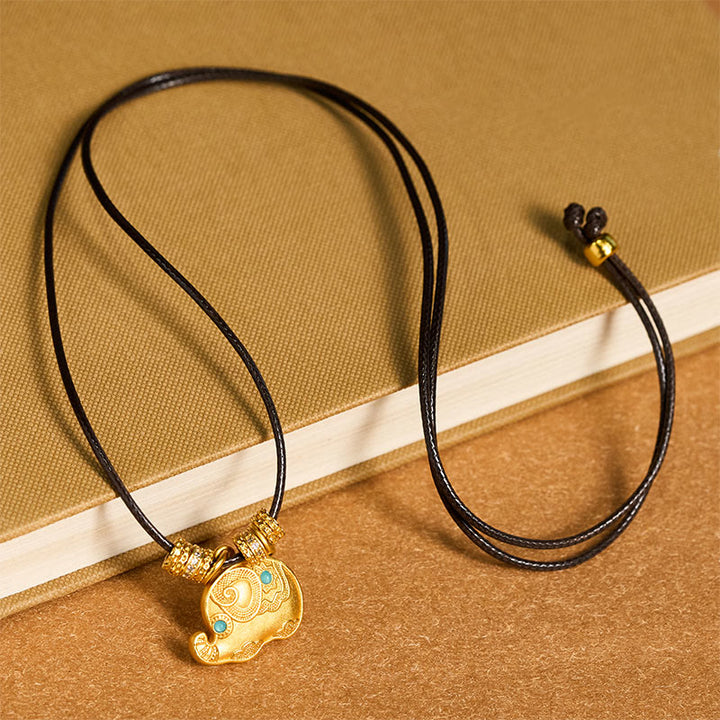 Collier pendentif en laiton plaqué or 24 carats avec symbole d'éléphant et corde de force, Buddha Stones. - image 4