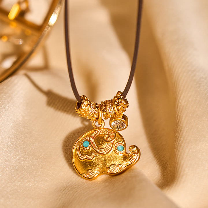 Collier pendentif en laiton plaqué or 24 carats avec symbole d'éléphant et corde de force, Buddha Stones. - image 3
