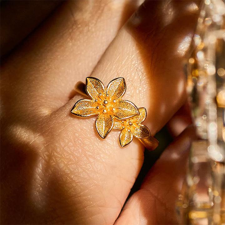 Bague ajustable en cuivre et laiton plaqué or 24 carats, motif fleur de lilas et Buddha Stones - image 8