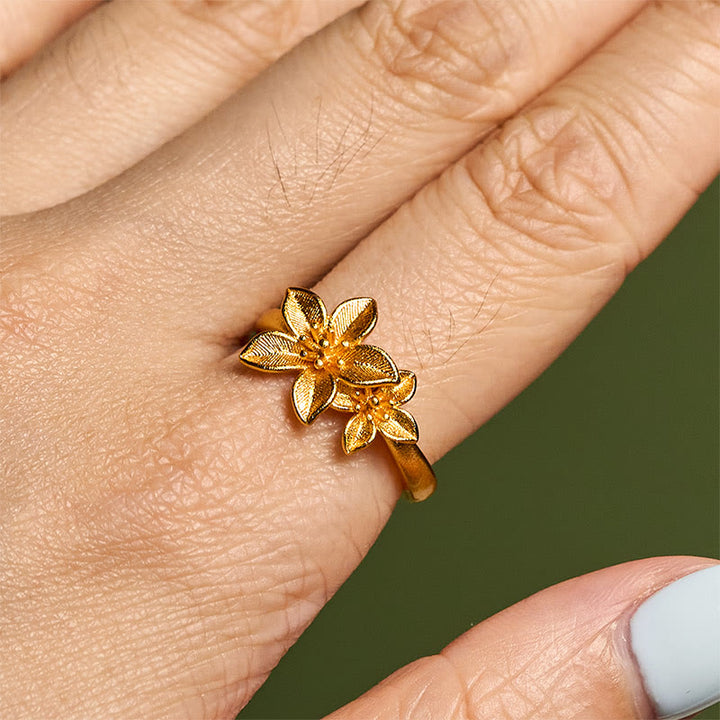 Bague ajustable en cuivre et laiton plaqué or 24 carats, motif fleur de lilas et Buddha Stones - image 9