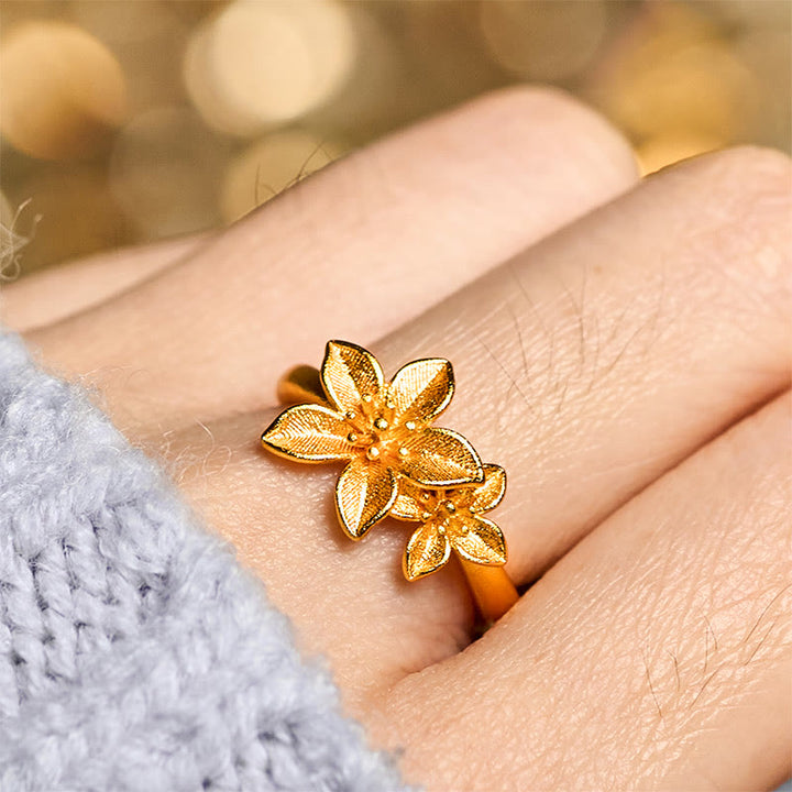 Bague ajustable en cuivre et laiton plaqué or 24 carats, motif fleur de lilas et Buddha Stones - image 7