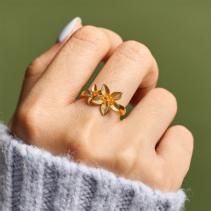 Bague ajustable en cuivre et laiton plaqué or 24 carats, motif fleur de lilas et Buddha Stones - image 10