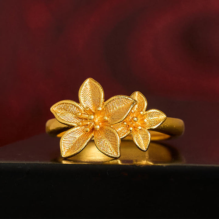 Bague ajustable en cuivre et laiton plaqué or 24 carats, motif fleur de lilas et Buddha Stones - image 2