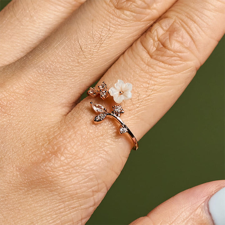 Bague de guérison ajustable en cuivre avec motif de fleur blanche et Buddha Stones - image 7