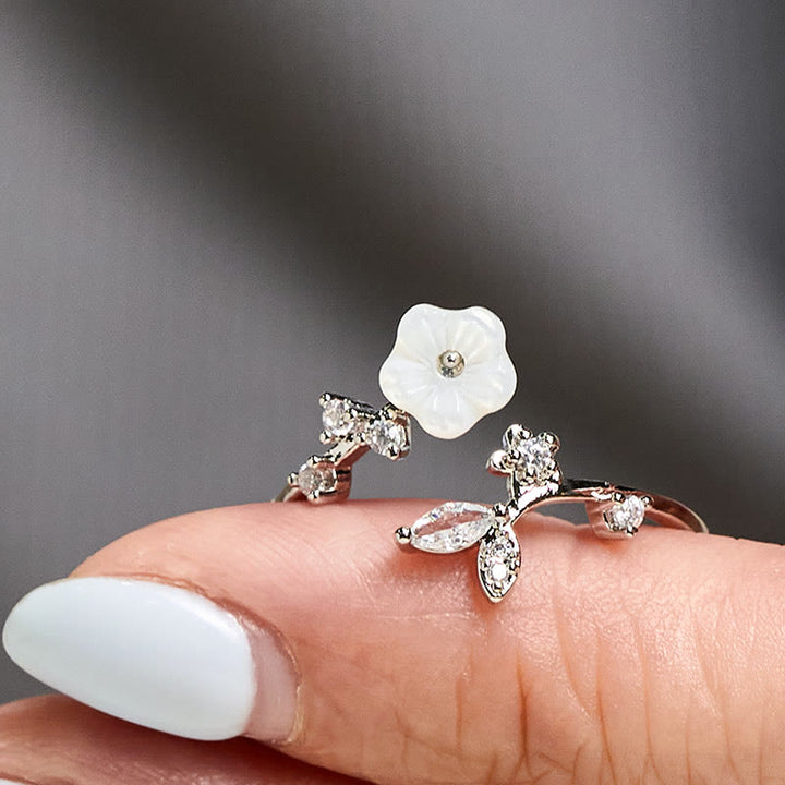 Bague de guérison ajustable en cuivre avec motif de fleur blanche et Buddha Stones - image 16