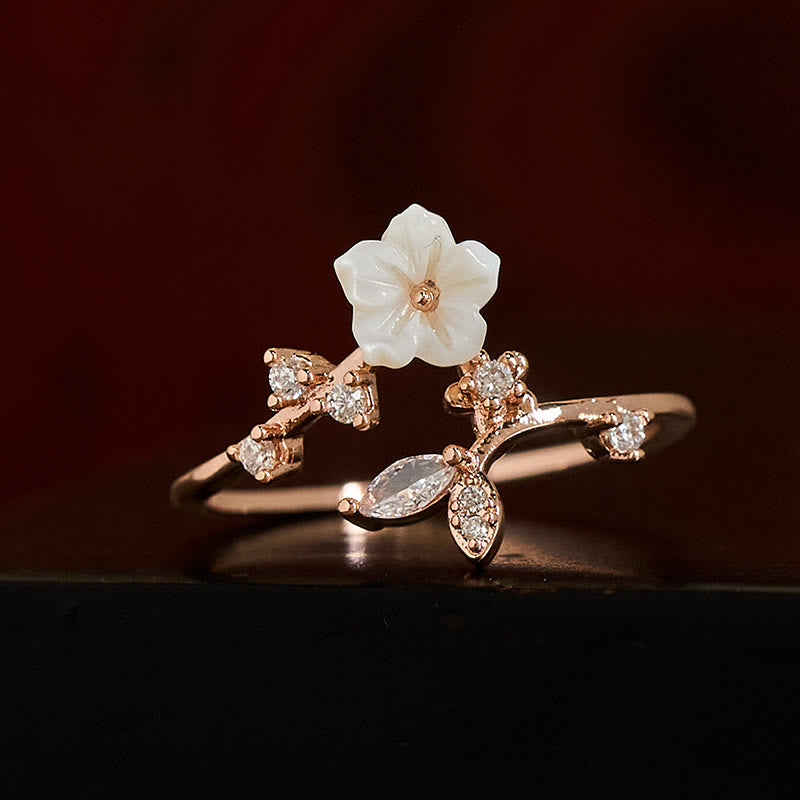 Bague de guérison ajustable en cuivre avec motif de fleur blanche et Buddha Stones - image 3