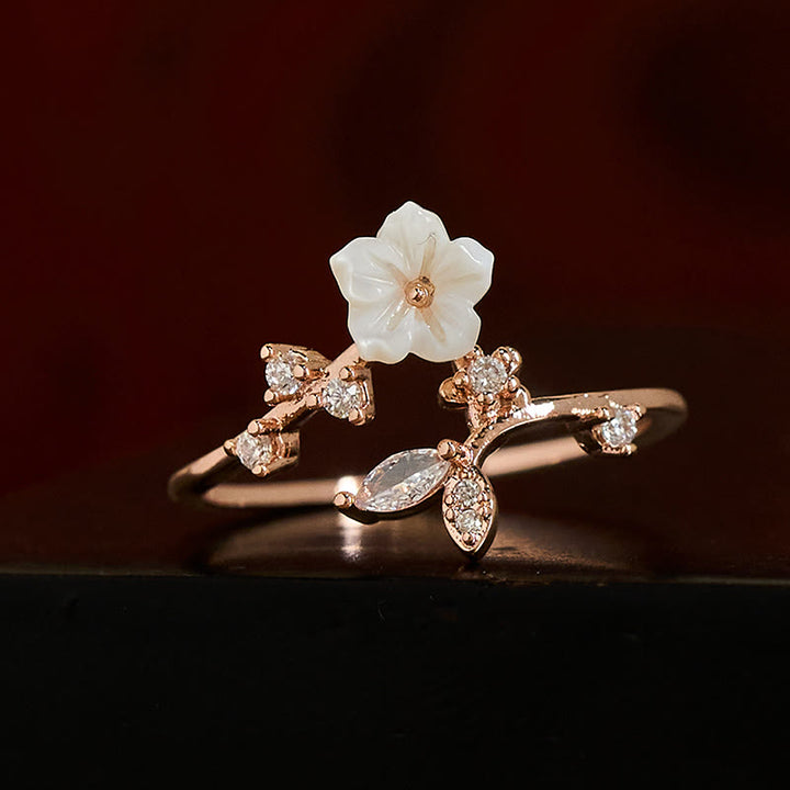 Bague de guérison ajustable en cuivre avec motif de fleur blanche et Buddha Stones - image 3