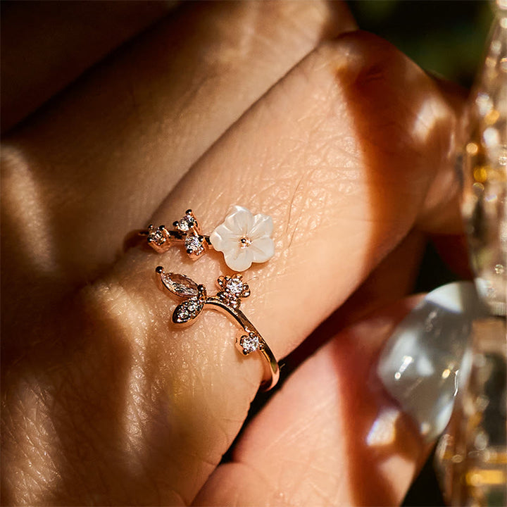 Bague de guérison ajustable en cuivre avec motif de fleur blanche et Buddha Stones - image 6