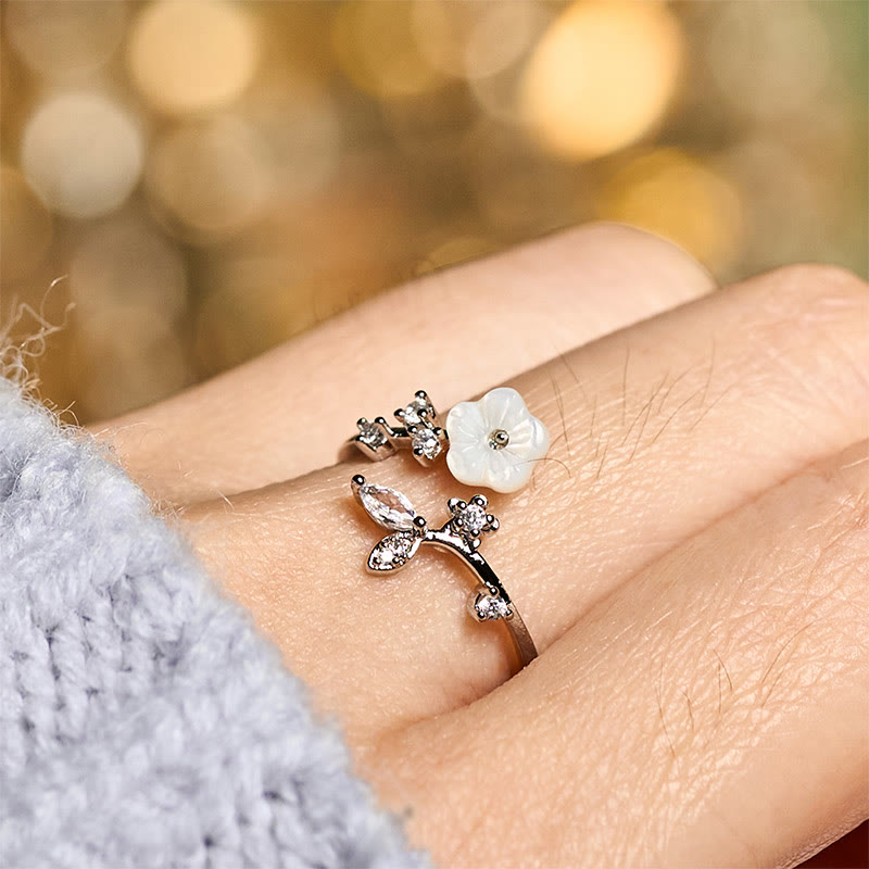 Bague de guérison ajustable en cuivre avec motif de fleur blanche et Buddha Stones - image 17