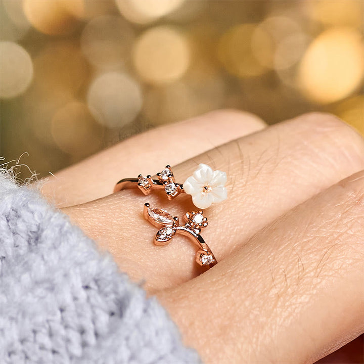 Bague de guérison ajustable en cuivre avec motif de fleur blanche et Buddha Stones - image 5