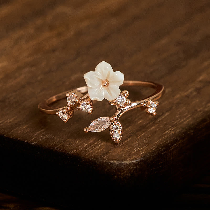 Bague de guérison ajustable en cuivre avec motif de fleur blanche et Buddha Stones - image 2