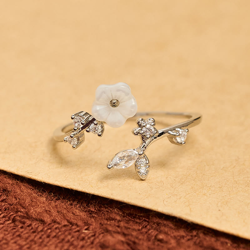 Bague de guérison ajustable en cuivre avec motif de fleur blanche et Buddha Stones - image 13