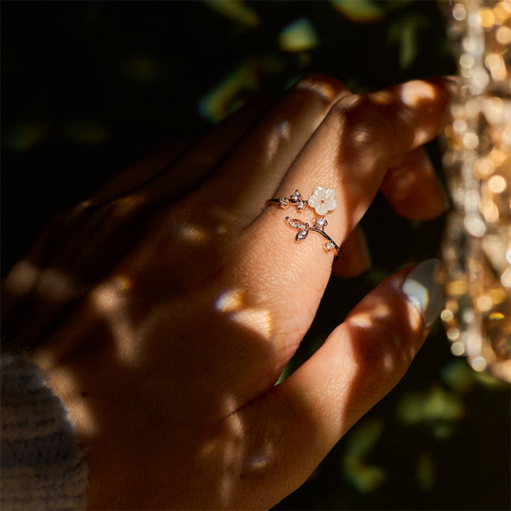 Bague de guérison ajustable en cuivre avec motif de fleur blanche et Buddha Stones - image 9