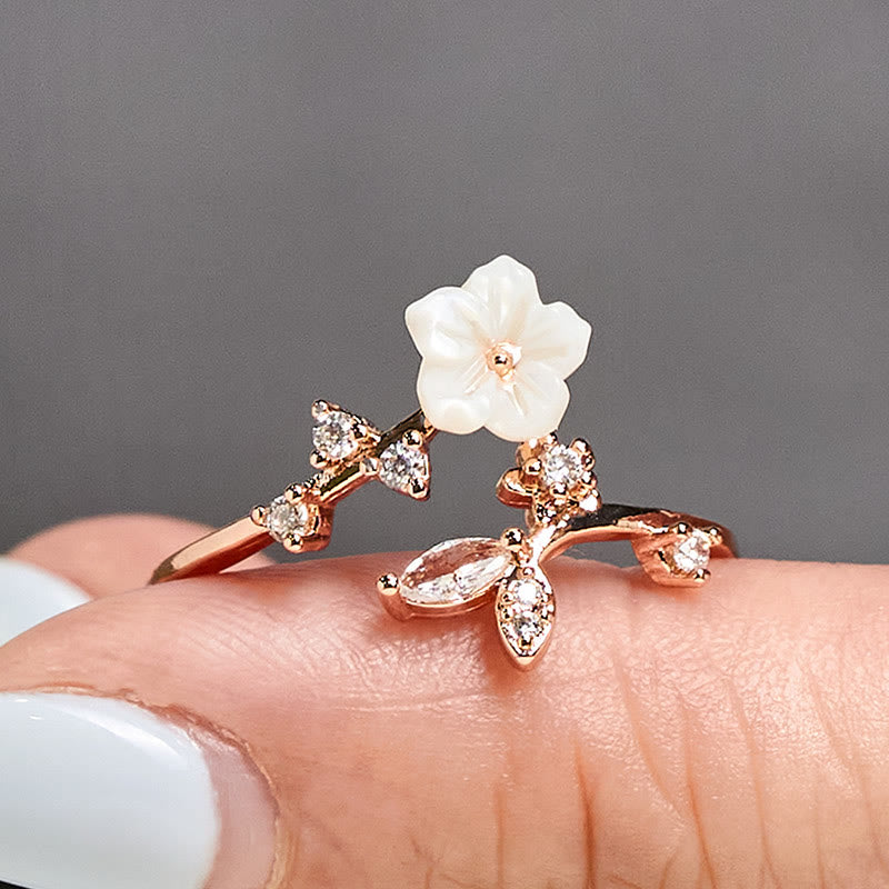 Bague de guérison ajustable en cuivre avec motif de fleur blanche et Buddha Stones - image 4
