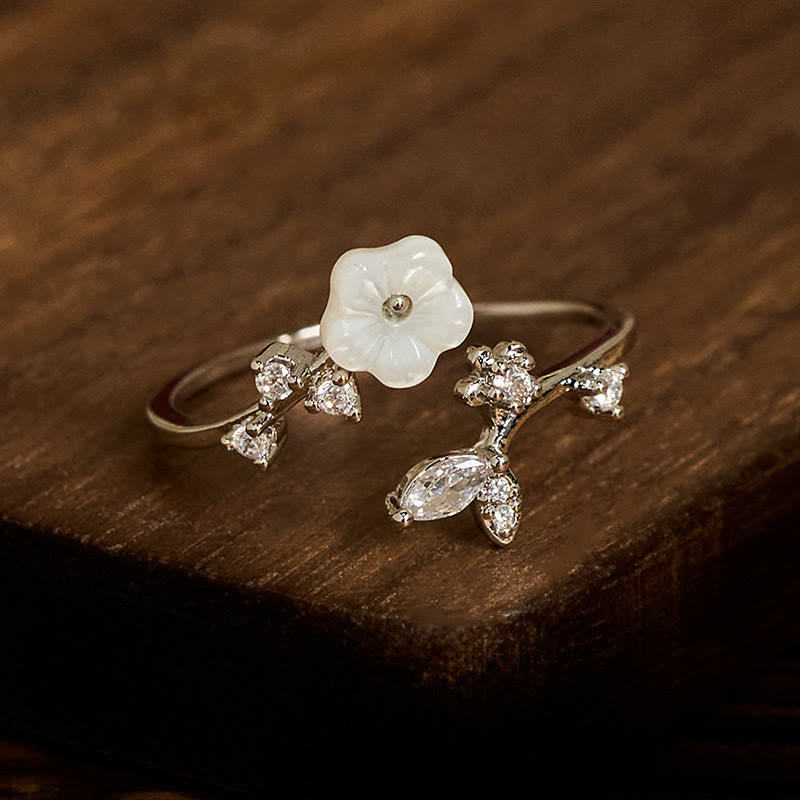 Bague de guérison ajustable en cuivre avec motif de fleur blanche et Buddha Stones - image 14