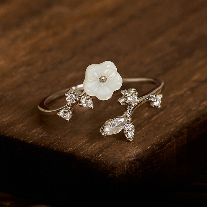 Bague de guérison ajustable en cuivre avec motif de fleur blanche et Buddha Stones - image 14
