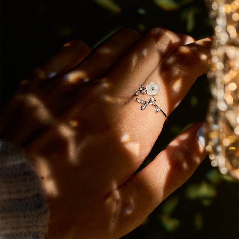 Bague de guérison ajustable en cuivre avec motif de fleur blanche et Buddha Stones - image 21