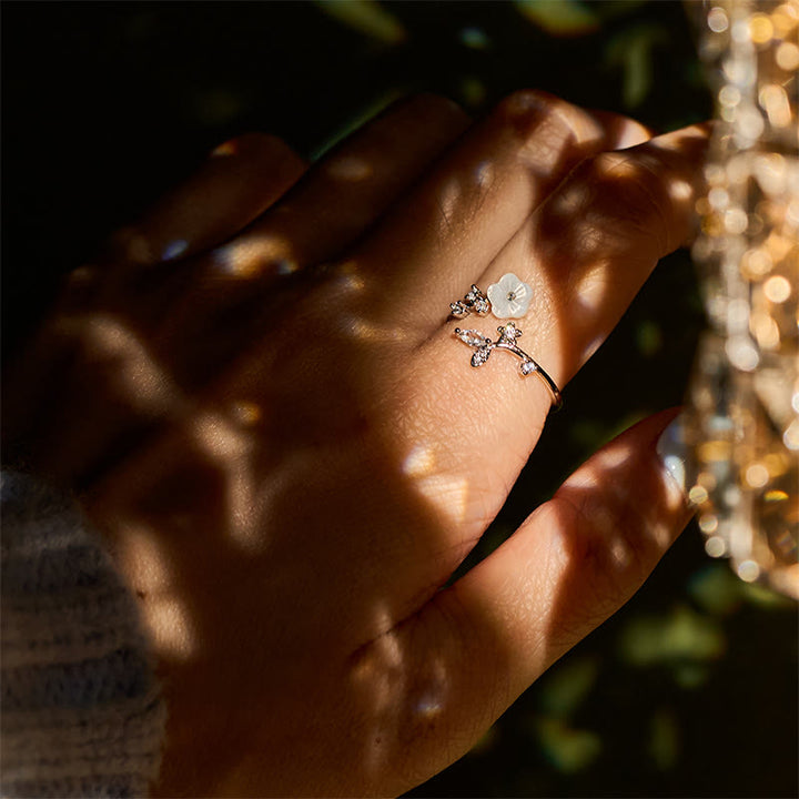Bague de guérison ajustable en cuivre avec motif de fleur blanche et Buddha Stones - image 21