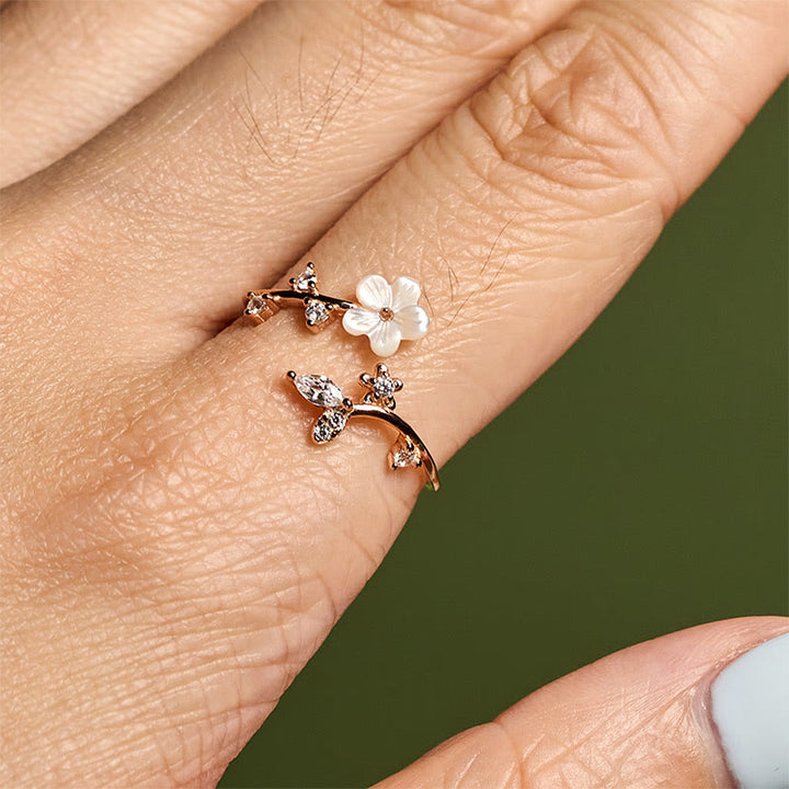 Bague de bénédiction ajustable en argent sterling 925 avec motif floral blanc et Buddha Stones - image 4