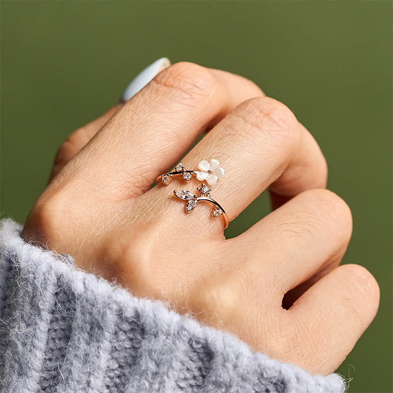 Bague de bénédiction ajustable en argent sterling 925 avec motif floral blanc et Buddha Stones - image 5