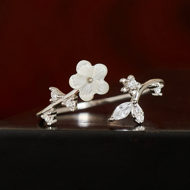 Bague de bénédiction ajustable en argent sterling 925 avec motif floral blanc et Buddha Stones - image 11