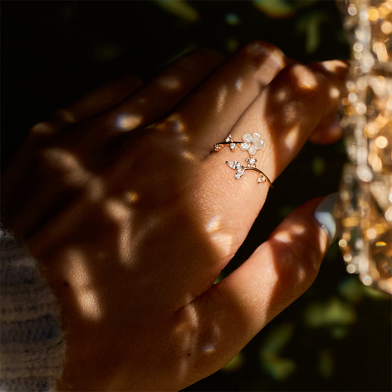 Bague de bénédiction ajustable en argent sterling 925 avec motif floral blanc et Buddha Stones - image 7