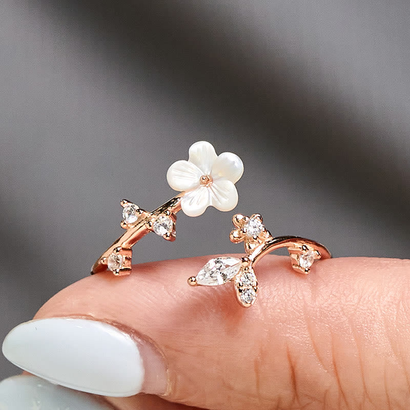 Bague de bénédiction ajustable en argent sterling 925 avec motif floral blanc et Buddha Stones - image 2