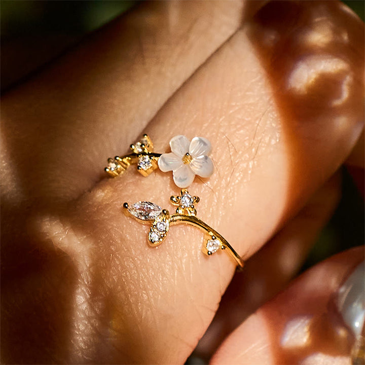 Bague de bénédiction ajustable en argent sterling 925 avec motif floral blanc et Buddha Stones - image 23