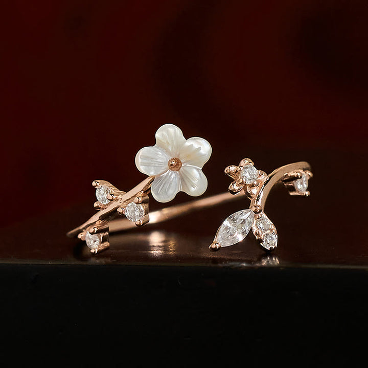 Bague de bénédiction ajustable en argent sterling 925 avec motif floral blanc et Buddha Stones - image 1