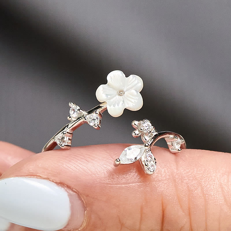 Bague de bénédiction ajustable en argent sterling 925 avec motif floral blanc et Buddha Stones - image 12