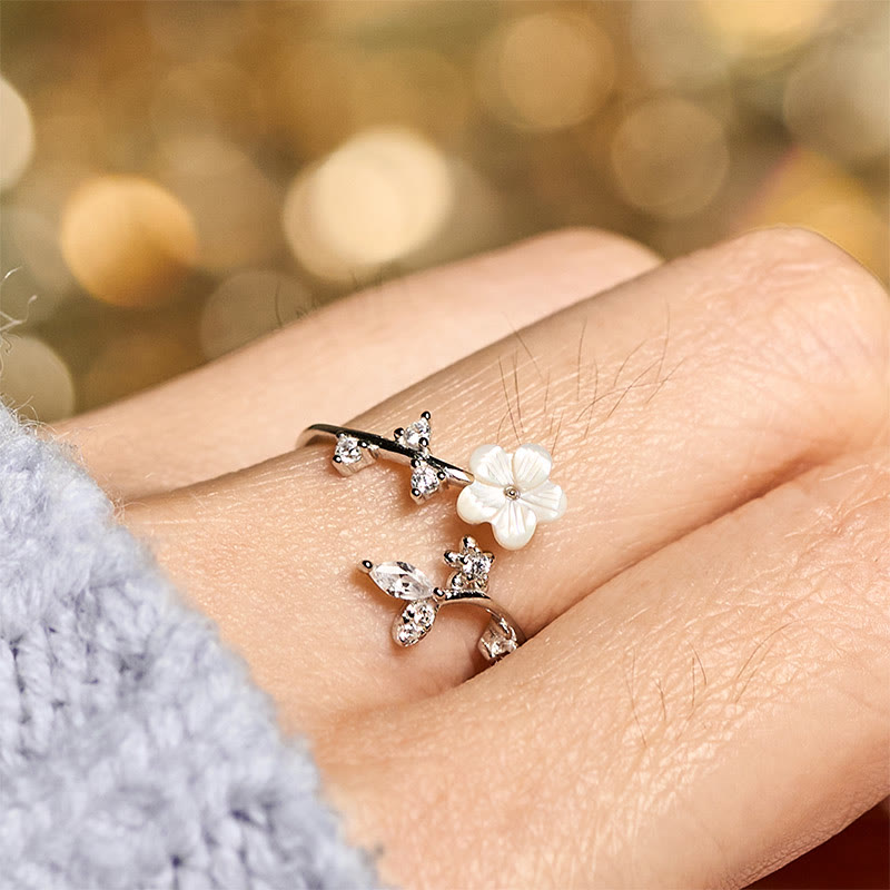 Bague de bénédiction ajustable en argent sterling 925 avec motif floral blanc et Buddha Stones - image 13