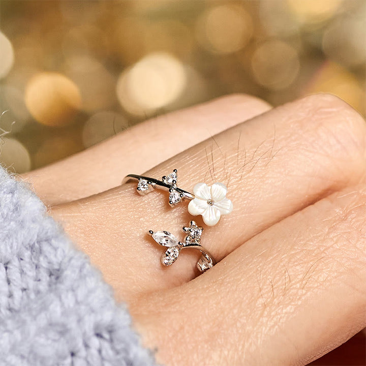 Bague de bénédiction ajustable en argent sterling 925 avec motif floral blanc et Buddha Stones - image 13