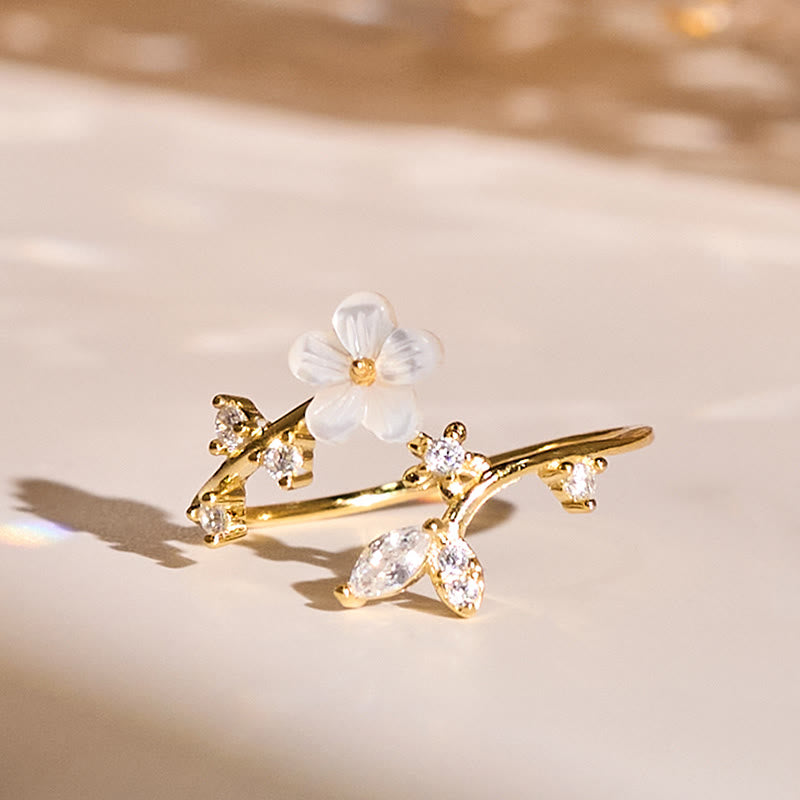 Bague de bénédiction ajustable en argent sterling 925 avec motif floral blanc et Buddha Stones - Or - image 17