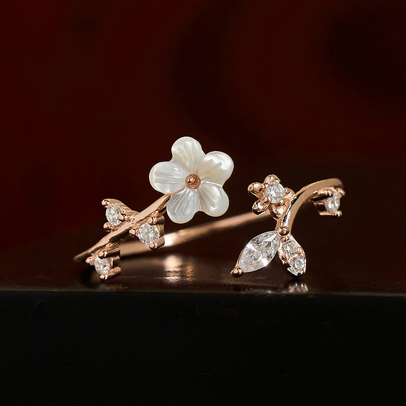 Bague de bénédiction ajustable en argent sterling 925 avec motif floral blanc et Buddha Stones - image 1