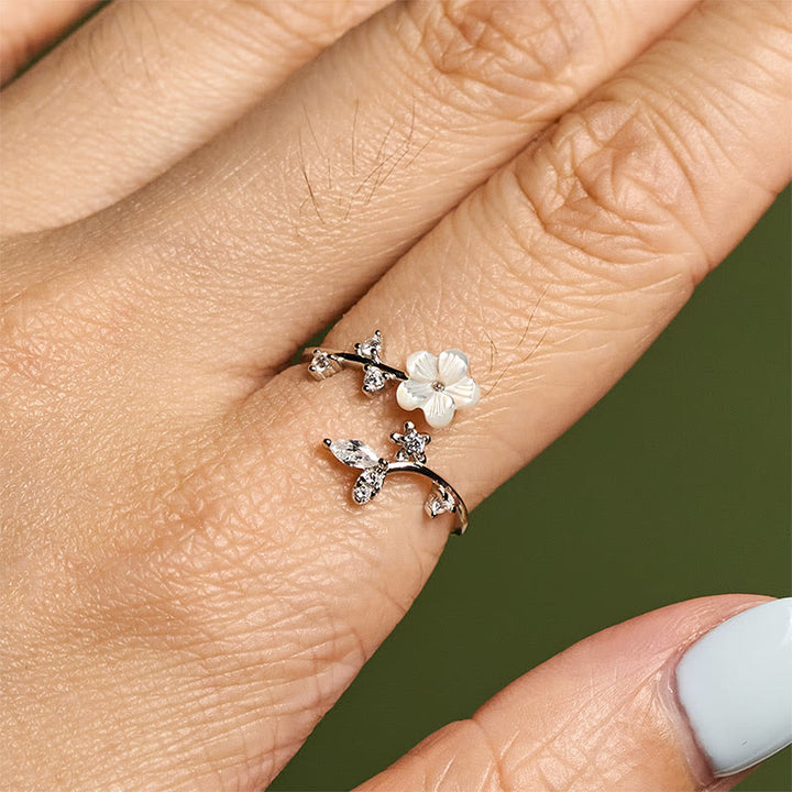 Bague de bénédiction ajustable en argent sterling 925 avec motif floral blanc et Buddha Stones - image 14