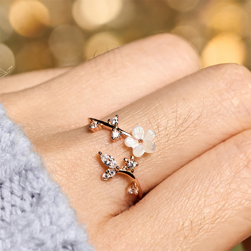 Bague de bénédiction ajustable en argent sterling 925 avec motif floral blanc et Buddha Stones - image 3